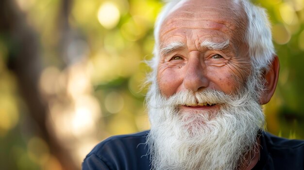 Close up portrait of a happy senior man with a long white beard