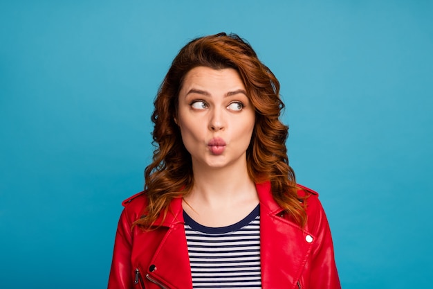 Close-up portrait of her she nice-looking attractive lovely lovable pretty cute winsome modest wavy-haired girl sending air kiss isolated over bright vivid shine vibrant blue color background