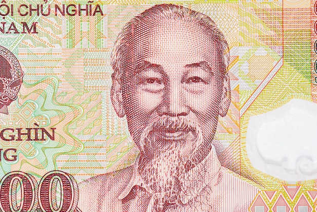 Close-up portrait of Ho Chi Minh on the Vietnamese Banknote, Vietnam paper money