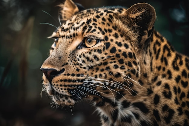 A close up portrait of a leopard with beautiful patches