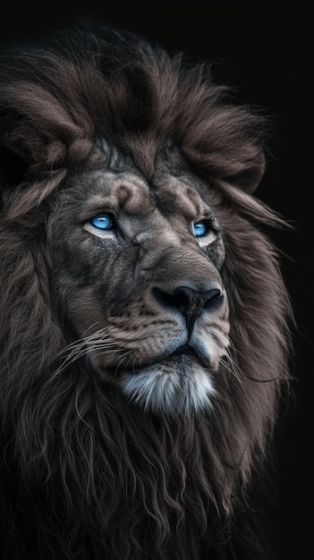 Close Up Portrait of a Majestic Lion With Blue Eyes