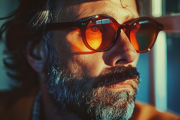 Photo close up portrait of a man with a serious gaze wearing glasses