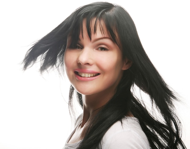 Close-up portrait of sexy caucasian young woman with beautiful smile