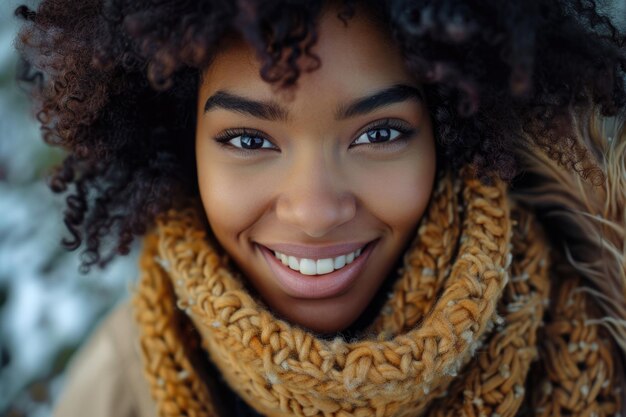 Close up portrait of smiling young modern black woman