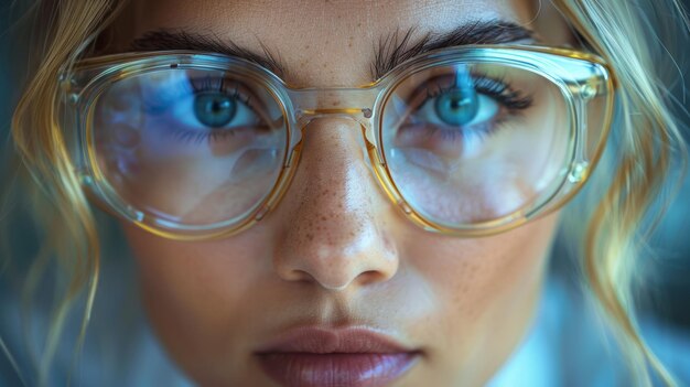 Close Up Portrait of a Woman Wearing Glasses