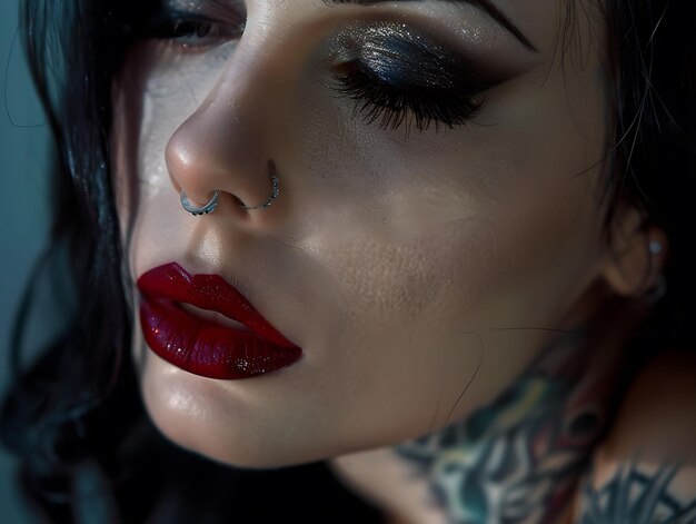 Photo close up portrait of a woman with black hair and makeup