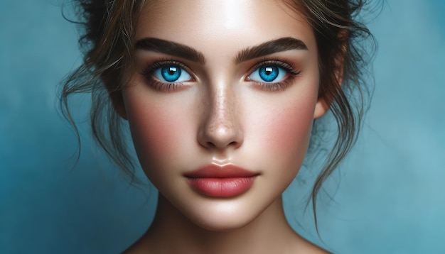 Close up portrait of a woman with freckles on her face and long white eyelashes