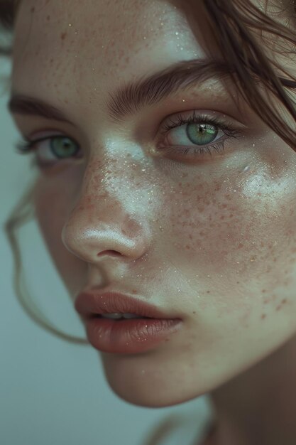 Close up portrait of a woman with freckles Suitable for beauty and skincare concepts