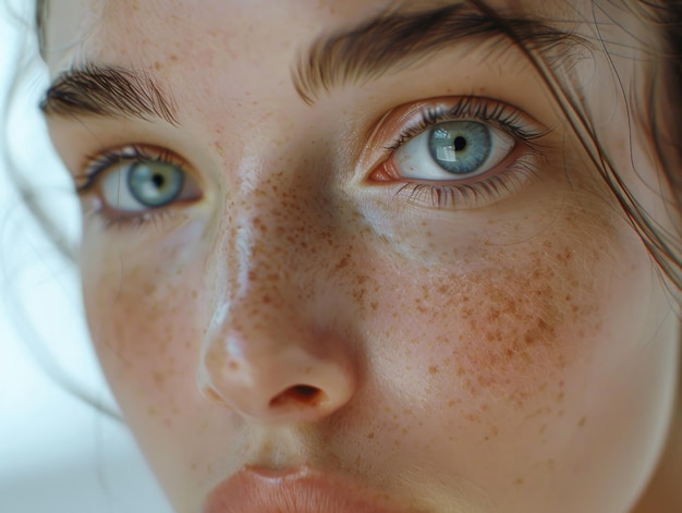 Close up portrait of a woman with freckles