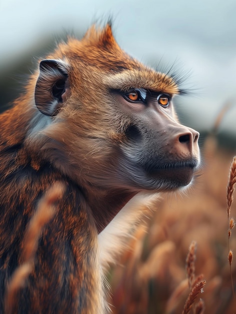 Close Up Portrait of a Yellow Baboon Papio cynocephalus in the Wild