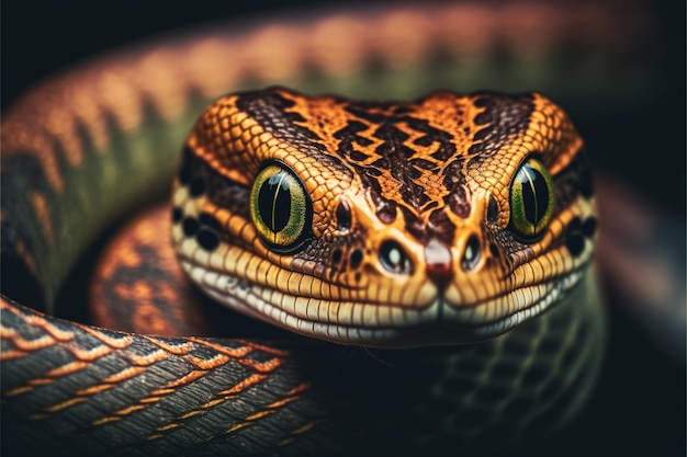 A Close-up Portrait of a Yellow Snake with Scales