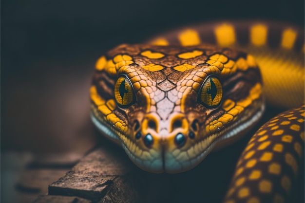 A Close-up Portrait of a Yellow Snake with Scales