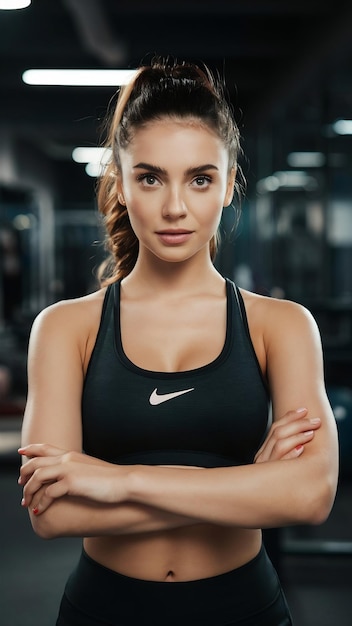 Close up portrait of a young fitness woman in sportswear