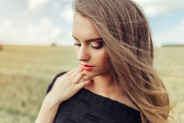 Close up portrait of young girl outdoors