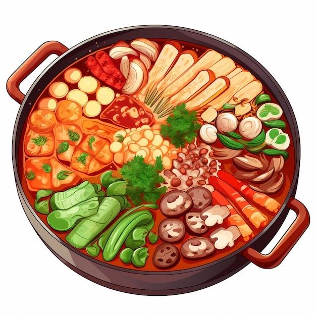 a close up of a pot of food with vegetables and meat generative ai