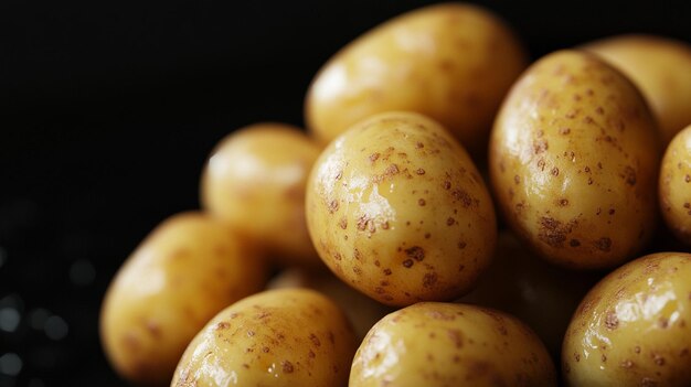 Photo close up of potatoes on black background