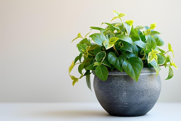 A close up of a potted plant on a table