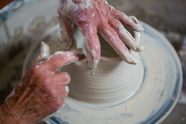 Close-up of potter making pot