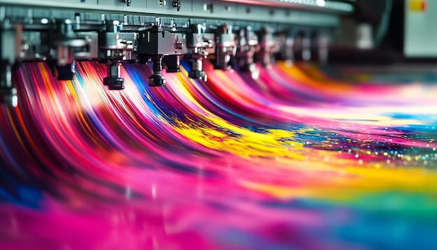 Close up of printing machine in action in different colors generated by AI