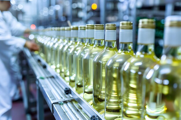 Close up of a processing line of white wine