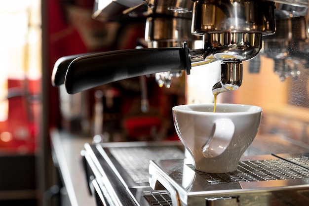 Close-up professional coffee machine