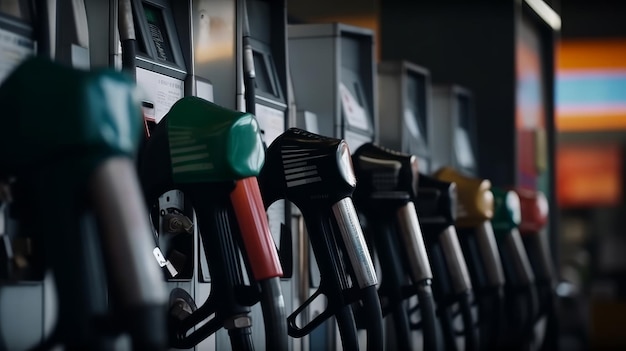 Close up pump nozzle at gas station Generative AI