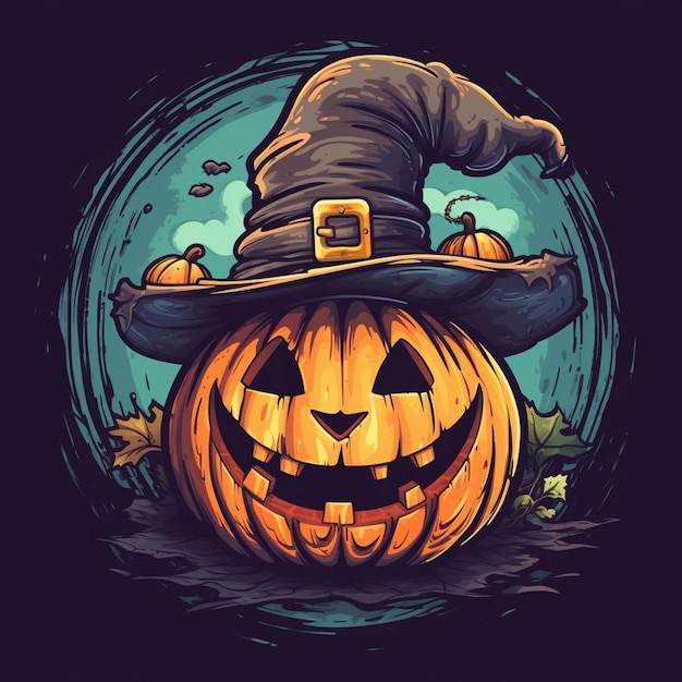 A close up of a pumpkin wearing a witch hat generative ai