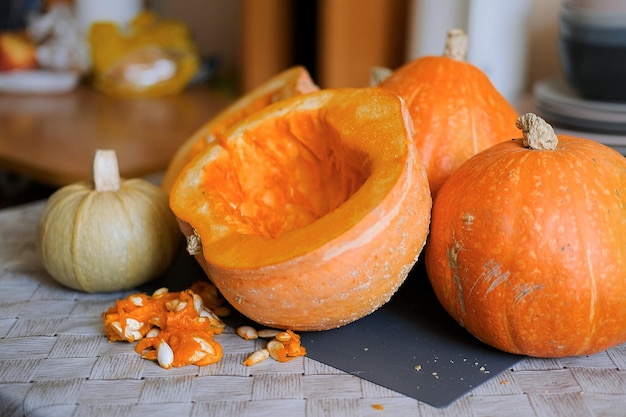 Close-up of pumpkins on table