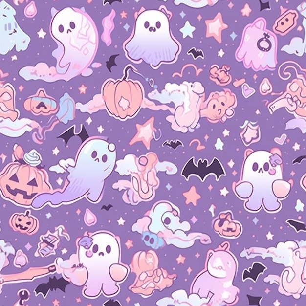 a close up of a purple background with a bunch of cartoon characters generative ai