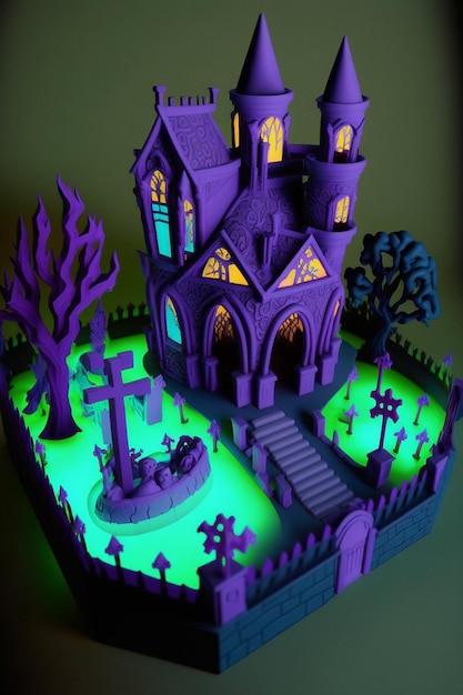 A close up of purple castle like with structure generative ai