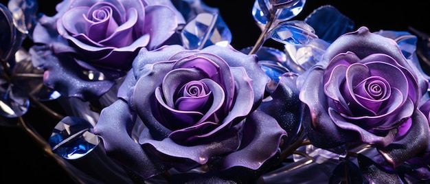 Close up of a purple crystal roses on a black background