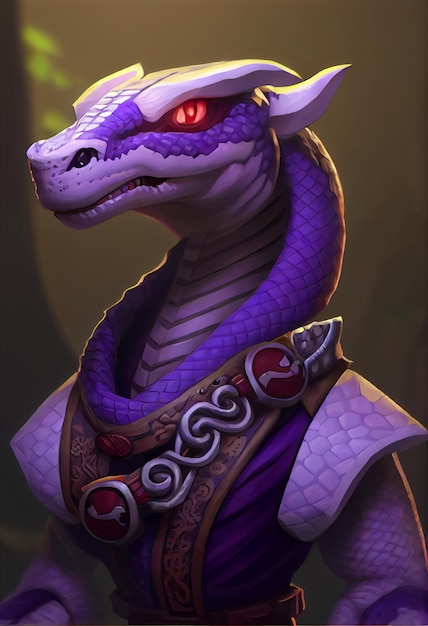 Close up of a purple dragon with red eyes generative ai