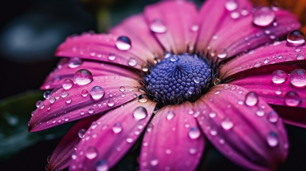 A close up of a purple flower with water droplets on it generative ai