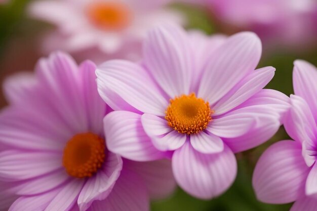 a close up of purple flowers with yellow center