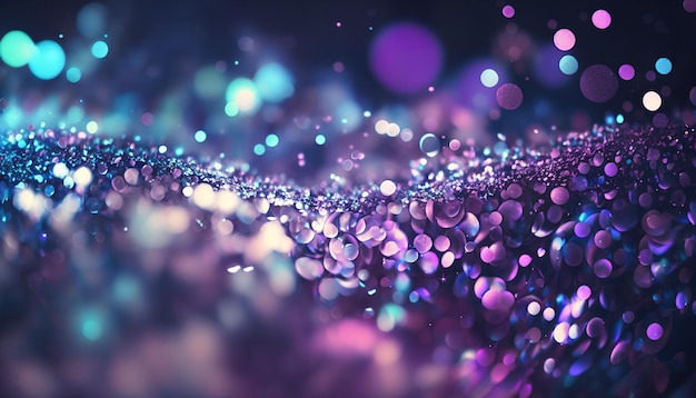 A close up of a purple glitter with a blurry background