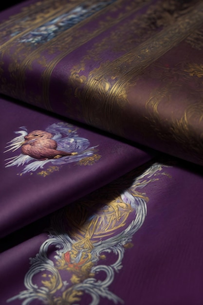 A Close Up Of A Purple And Gold Fabric