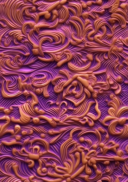 A close up of a purple and gold wall with a pattern generative ai