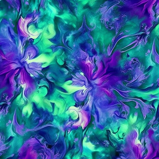 A close up of a purple and green flower on a green background generative ai