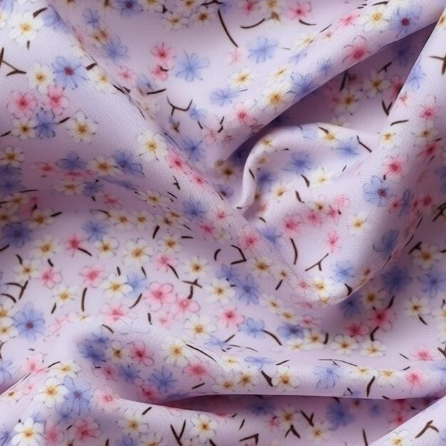 A close up of a purple and pink fabric with a pattern of flowers.