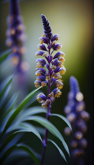 Close up of a purple and yellow flower generative ai