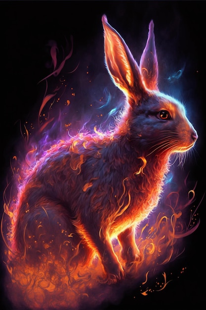 Close up of a rabbit on a black background generative ai