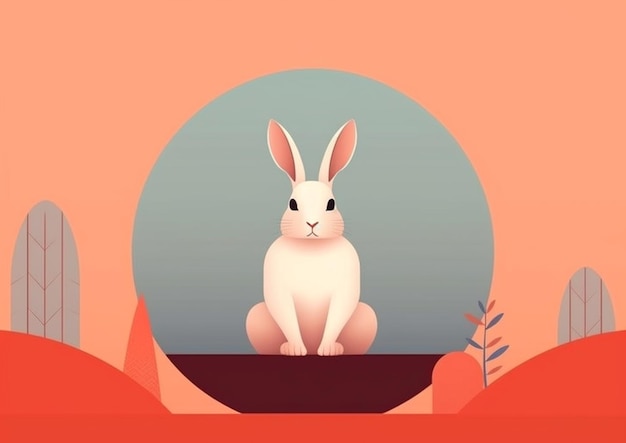 A close up of a rabbit sitting in a field with trees generative ai