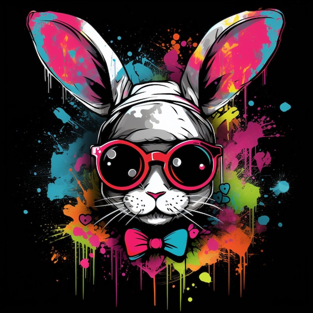 a close up of a rabbit wearing sunglasses and a bow tie generative ai