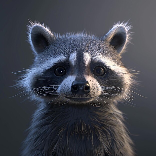 a close up of a raccoon with a black background