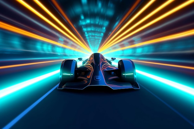 A close up of a racing car with a bright background generative ai