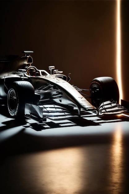 A close up of racing car with light shining on it generative ai