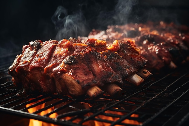 a close up of a rack of ribs on a grill