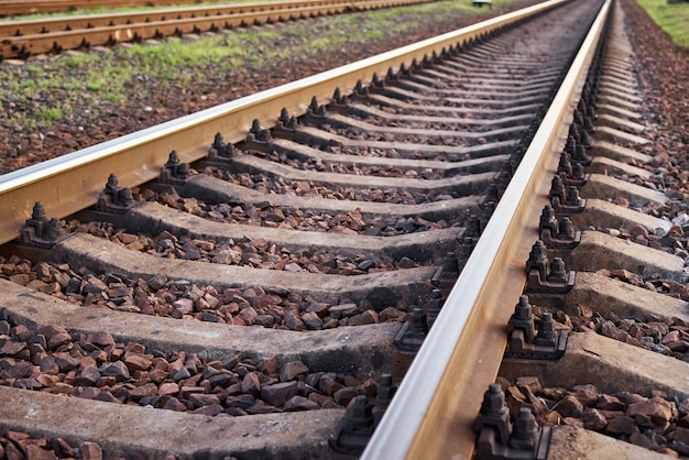 Close up railway track. Part of the railroad