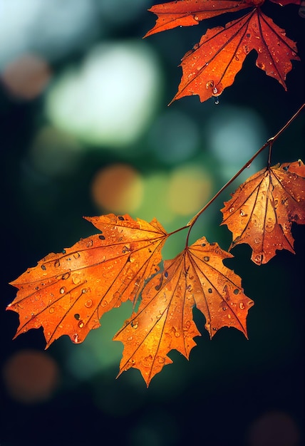 Close-up Of Raindrops On Maple Leaf