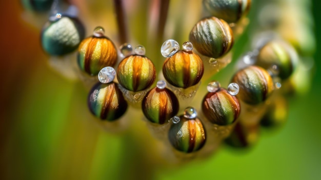 A close up of raindrops on a plant